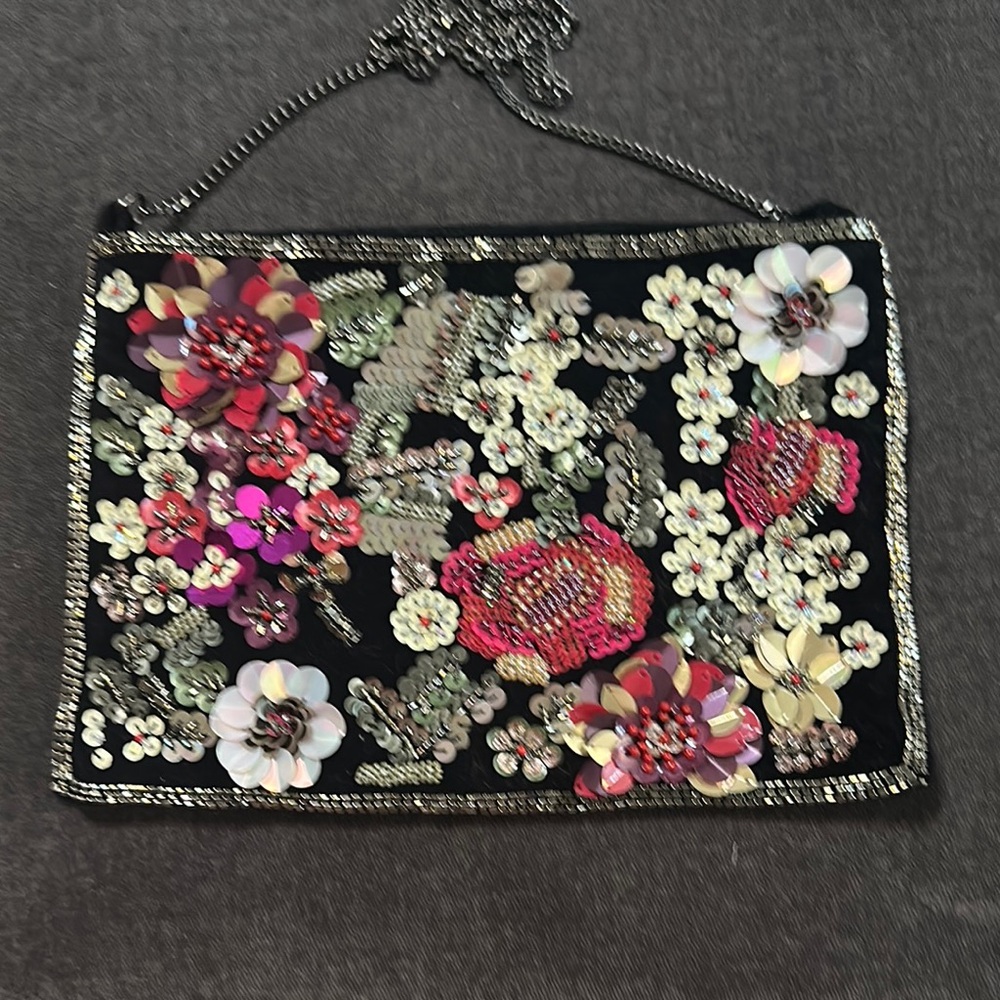 Elegant Black Floral Wristlet Clutch